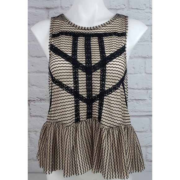 Free People Striped Sleeveless Open Back Lace Trim Peplum Top ~ XS / Extra Small - Picture 4 of 10